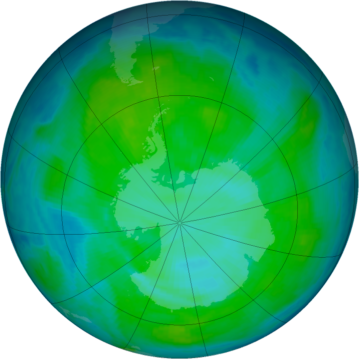 Antarctic ozone map for 07 January 1997